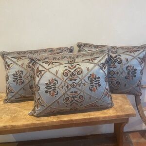 COURT OF VERSAILLES Set of Three Lt Teal Silk Embellished Embroidery Velvet Back